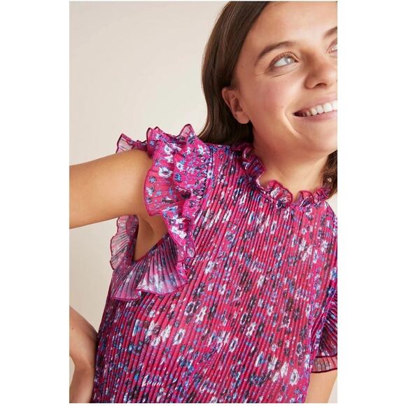 Anthropologie Frieda Pink Accordion Pleated Ruffle Top – Size Small - Picture 2 of 9